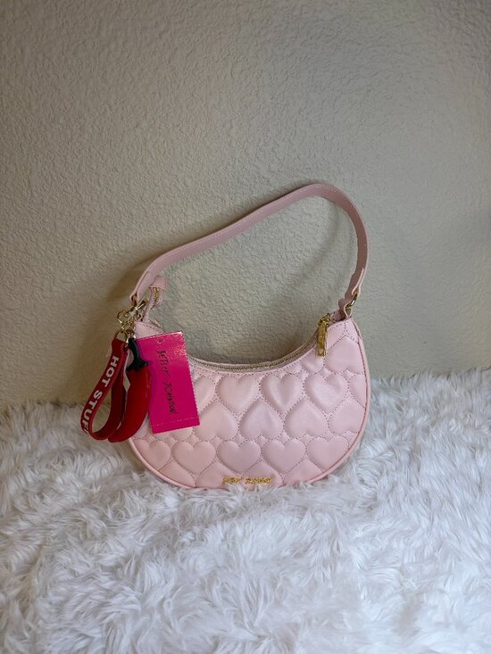 Betsey Johnson Handbags - Betsey Johnson Pink Heart Quilted Hobo Bag Hot Stuff Chili Charm NWT